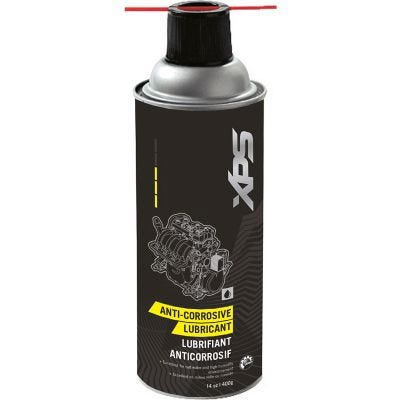 A can of XPS anti-corrosive lubricant with a black label featuring a white and red graphic of a car engine and the text 'LUBRICANT ANTICORROSION'.