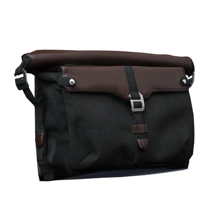 ALL-WEATHER VYNIL MESSENGER BAG W. SHOULDER STRAP, BLACK/BROWN