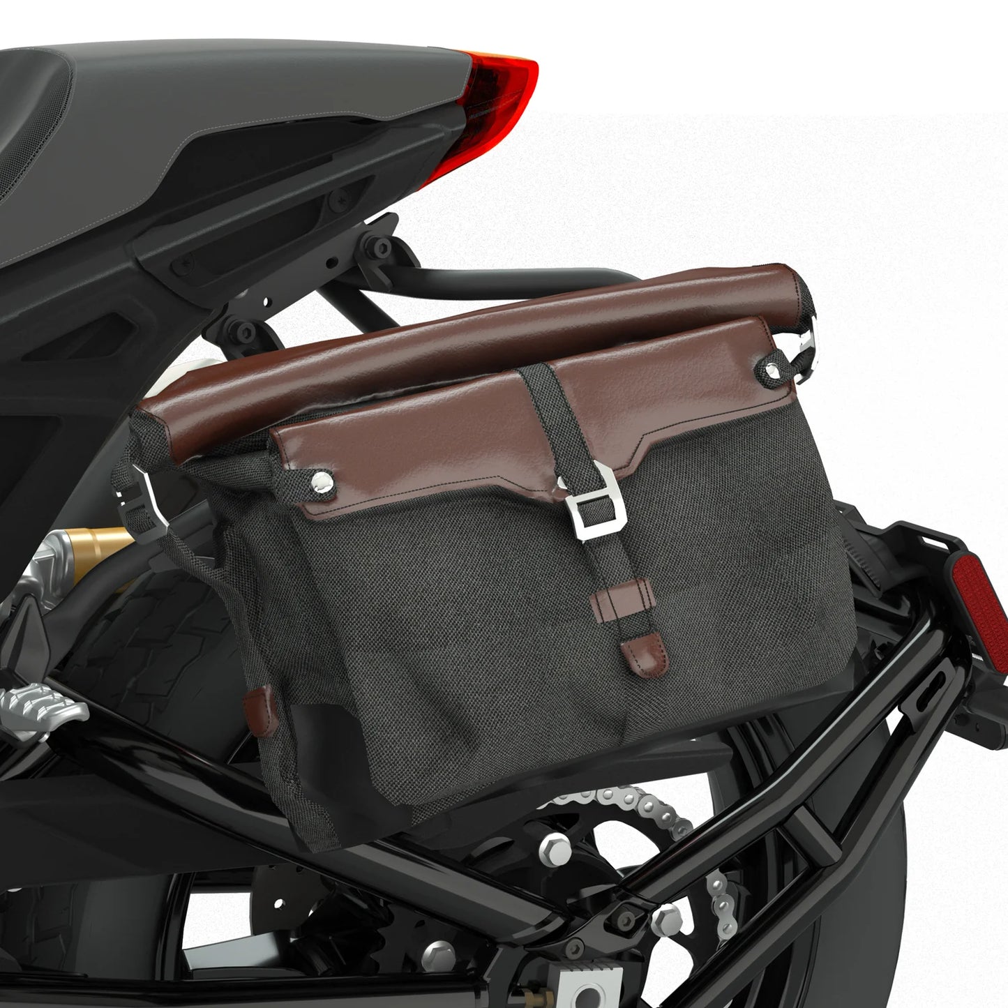 ALL-WEATHER VYNIL MESSENGER BAG W. SHOULDER STRAP, BLACK/BROWN