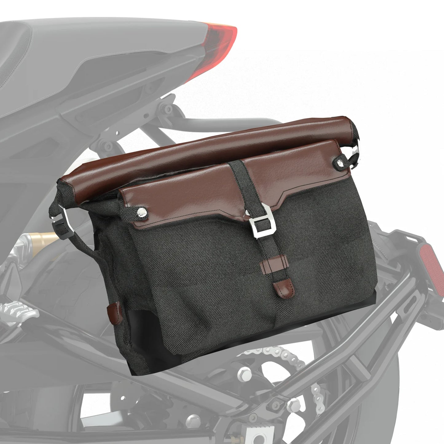 ALL-WEATHER VYNIL MESSENGER BAG W. SHOULDER STRAP, BLACK/BROWN
